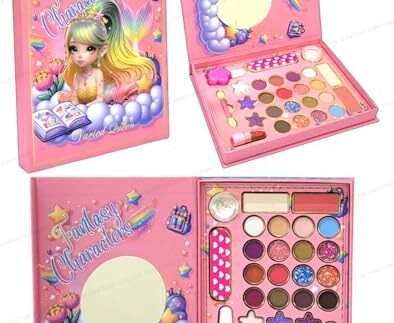 Non-Toxic Washable Kids Makeup Set for Girls, Magnetic Storage Box with Mirror, DIY Princess Cosmetics Kit, Perfect for Halloween (26in1-V6428)