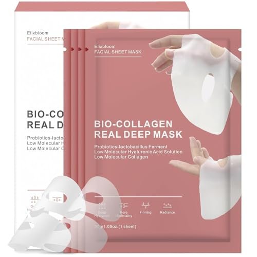 PURE AROMA Bio Collagen Real Deep Sheet Mask | Hydrating & Firming Facial Mask with Low Molecular Collagen, Hyaluronic Acid & Probiotics | Deep Moisturizing, Skin Repair & Radiance | 30g (4 MASK) PURE AROMA Bio Collagen Real Deep Sheet Mask | Hydrating & Firming Facial Mask with Low Molecular Collagen, Hyaluronic Acid & Probiotics | Deep Moisturizing, Skin Repair & Radiance | 30g (4 MASK)