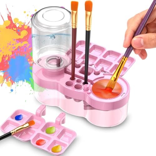 Paint Brush Cleaner with Paint Tray, 6-in-1 Water Circulation Rinser Paintbrush Cleaner with Drain & Brush Holder, Watercolor Dispenser & Paint Palette, Paint Brush Washer (Pink) Paint Brush Cleaner with Paint Tray, 6-in-1 Water Circulation Rinser Paintbrush Cleaner with Drain & Brush Holder, Watercolor Dispenser & Paint Palette, Paint Brush Washer (Pink)