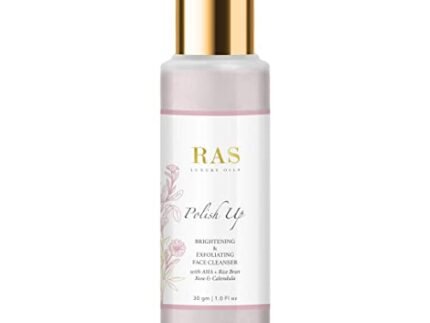 RAS Luxury Oils Polish Up Brightening & Exfoliating Face Wash Cleanser | With AHA, Rice Bran, Rose & Calendula | Removes Dirt & Dead Skin Cells | Gently Exfoliates & Brightens Skin | 30 gm