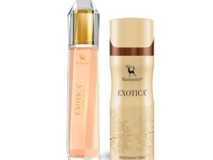 Ramsons – EXOTICA Gift Pack for Women | 1 Eau De Parfum-100ml & 1 Deodorant-200ml | TN – Plum, Peach, Orange Blossom, Leafy Green | MN – Jasmine, Rose, Lily of the valley | BN – Vanilla, Musk, Woody