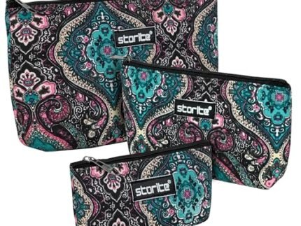 Storite Cosmetic Pouch Set of 3 | Multipurpose Makeup Bag, Travel Toiletry Organizer, Zip Pouch for Women & Girls (Blue)