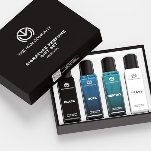 The Man Company Signature Perfume Gift Set for Men 4 X 20ml- Black, Hope, Destiny and Pravy | Premium Long-Lasting Fragrance EDPs and EDT for Party, Office, Outing and Date | Valentine Gift Set For Husband, Boyfriend | Fresh scent for daily office wear The Man Company Signature Perfume Gift Set for Men 4 X 20ml- Black, Hope, Destiny and Pravy | Premium Long-Lasting Fragrance EDPs and EDT for Party, Office, Outing and Date | Valentine Gift Set For Husband, Boyfriend | Fresh scent for daily office wear