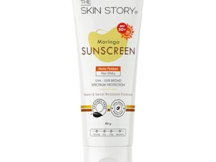 The Skin Story Moringa Sunscreen SPF 50 | Broad Spectrum UVA & UVB Protection | For Men and Women | Anti-Aging Formula with Moringa Oil | Water & Sweat Resistant | for All Skin Types 40g