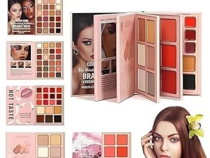 Transform Your Beauty Routine with the 5-in-1 Makeup Book Kit | Comprehensive Palette of Glitter & Matte Eyeshadows, Highlighter, Blush, Contour, Lip Colors, and Eyebrow Enhancers (Multicolor)
