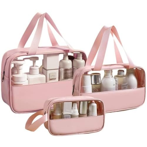 Travel Toiletry Pouch for Women & Men, Portable Cosmetic Organizer Bag for Full-Sized Shampoo, Brushes Set, Toys, Stationery, Bathroom & Makeup Accessories (Pink, 3 pcs Set) Travel Toiletry Pouch for Women & Men, Portable Cosmetic Organizer Bag for Full-Sized Shampoo, Brushes Set, Toys, Stationery, Bathroom & Makeup Accessories (Pink, 3 pcs Set)