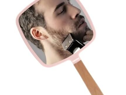 Trifecta Single-Sided Portable Travel Handheld Vanity Mirror with Hanging Hole in Handle Hand Mirror with Comfy Handle for Makeup,Small Cute Wood Hand Mirror(Square, Pink Pack of 1)