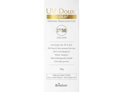 UV Doux Gold Silicone Sunscreen Gel SPF 50 PA+++ | India’s No.1 Dermatologist Recommended Brand | In-vitro, In-Vivo Tested | Vitamin C & E |UVA/UVB protection| Anti-Aging| Benzene-Free| 100 g