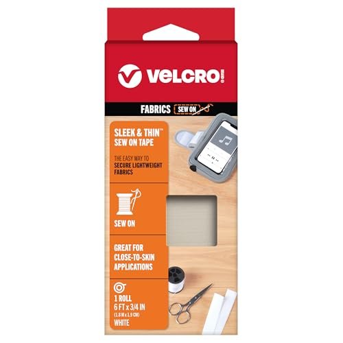 VELCRO Brand Sleek and Thin for Fabrics | 6ft x 3/4in Tape, White | Soft on Skin Ultra Light with Sewing Lane Technology, VEL-30186-USA VELCRO Brand Sleek and Thin for Fabrics | 6ft x 3/4in Tape, White | Soft on Skin Ultra Light with Sewing Lane Technology, VEL-30186-USA