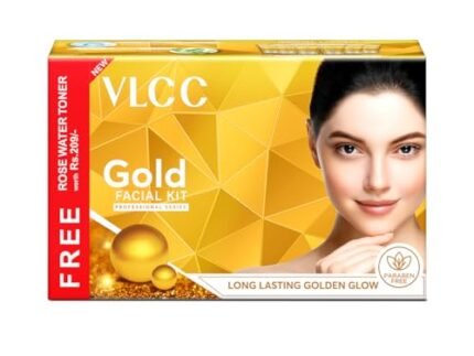 VLCC Gold Facial Kit with FREE Rose Water Toner – 300g + 100ml | 24K Colloidal Gold And Aloe Vera At Home Facial Kit | Bright & Radiant Complexion, Skin Cell Regeneration | Instant Glow Facial.