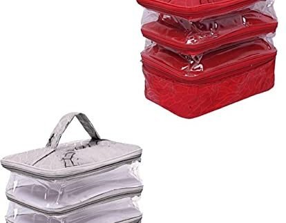 Cosmetic Bag Organizer Makeup Pouch for Women Travel Cosmetics Case Toiletry Bags for Girls Multifunctional Large Bag for Women Pack of 2 Pieces (Silver,Maroon)