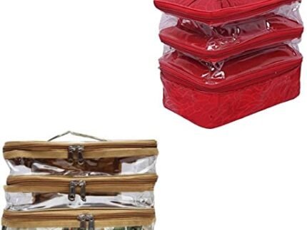 Cosmetic Bag Organizer Makeup Pouch for Women Travel Cosmetics Case Toiletry Bags for Girls Multifunctional Large Bag for Women Pack of 2 Pieces (Cream,Maroon)