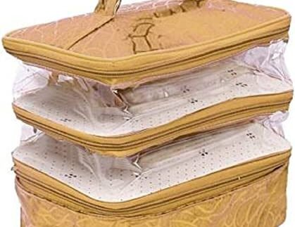 Cosmetic Bag Organizer Makeup Pouch for Women Travel Cosmetics Case Toiletry Bags for Girls Multifunctional Large Bag for Women (Gold)