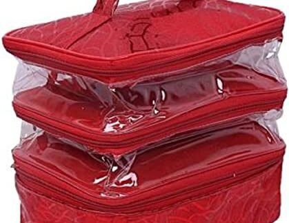 Cosmetic Bag Organizer Makeup Pouch for Women Travel Cosmetics Case Toiletry Bags for Girls Multifunctional Large Bag for Women (Maroon)