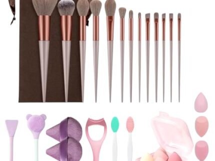 LAVENUST 24-Piece Professional Makeup Brush Set – Premium Foundation, Eyeshadow & Blending Brushes for Flawless Makeup Application (Brown)