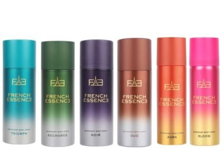 FRENCH ESSENCE Deodorant Body Spray For Men & Women 50ML, Long Lasting Unisex Perfume (Pack of 6 (Bloom, Grace, Noir, Oud, Recharge,Triumph))