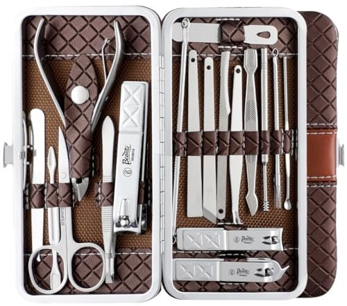 Beauté Secrets Essentials 18 Pieces Manicure Kit, Pedicure Tools for Feet, Nail Clipper, Ear Pick Tweezers, Manicure Pedicure Set for Women and Men Brown Beauté Secrets Essentials 18 Pieces Manicure Kit, Pedicure Tools for Feet, Nail Clipper, Ear Pick Tweezers, Manicure Pedicure Set for Women and Men Brown