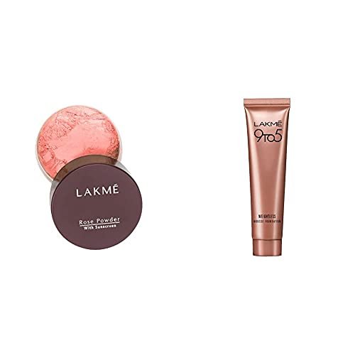 LAKMÉ Rose Matte Finish Face Powder With Light Coverage Sunscreen, Warm Pink, 40 Gm & Lakme 9 To 5 Weightless Mousse Foundation For Oily,All Skin Types, Rose Ivory, 6 Gm, 2 count LAKMÉ Rose Matte Finish Face Powder With Light Coverage Sunscreen, Warm Pink, 40 Gm & Lakme 9 To 5 Weightless Mousse Foundation For Oily,All Skin Types, Rose Ivory, 6 Gm, 2 count