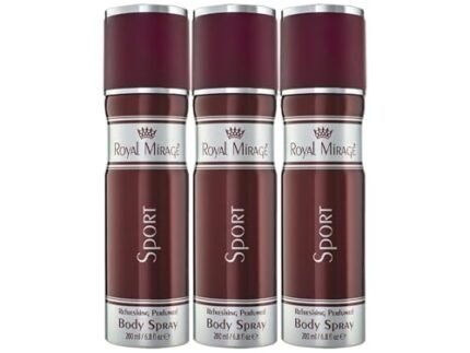 Royal Mirage Sport Body Spray | All-Day Freshness | Luxury Perfumes | Floral & Woody Notes | Post-Gym Body Spray | Energizing Scent | Unisex Perfume | Gift for Man and Woman | 200ml (Pack of 3)