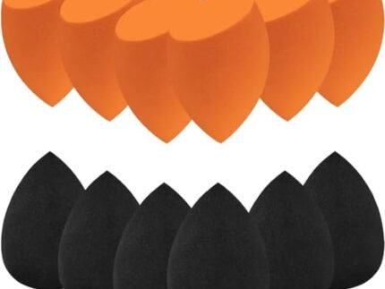 12 Pieces Professional Makeup Sponge Set,Latex Free Flawless Soft Setting Face Puffs,Makeup Blending Sponge Cosmetic Applicator for Powder,Liquid,Facial Makeup Tools (12 Black Orange)