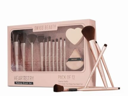 Swiss Beauty Heartistry Makeup Brush Set | 12 Pieces | For Face, Eyes & Lips | Soft Synthetic Bristles | Multi-Functional | Flawless Blending | PETA Certified | 12 Pcs