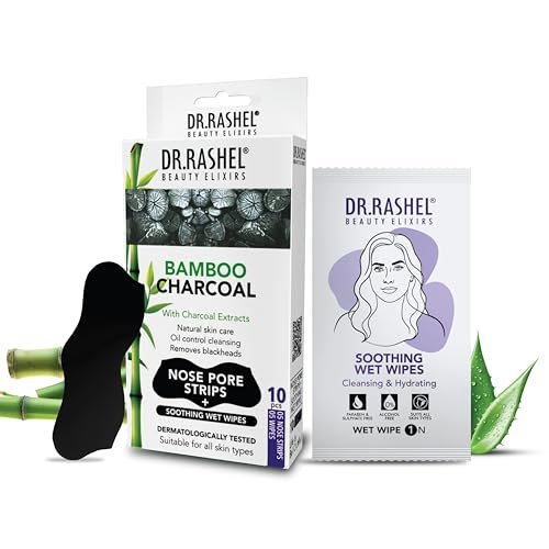 DR.RASHEL Bamboo Charcoal Nose Pore Strips | Activated Charcoal & Tea Tree Oil | Oil Control, Deep Cleansing & Blackhead Removal | Includes 5 Strips + 5 Wipes DR.RASHEL Bamboo Charcoal Nose Pore Strips | Activated Charcoal & Tea Tree Oil | Oil Control, Deep Cleansing & Blackhead Removal | Includes 5 Strips + 5 Wipes