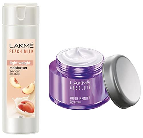 Lakmé Moisturizer Body Lotion, Peach Milk, 200ml And Lakmé Absolute Youth Infinity Skin Sculpting Day Creme, 50g Lakmé Moisturizer Body Lotion, Peach Milk, 200ml And Lakmé Absolute Youth Infinity Skin Sculpting Day Creme, 50g