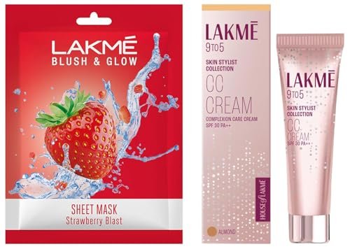 LAKMÉ 9 To 5 Complexion Care Cream, Medium, Radiant, Natural, Luminous, Dry| Bronze 9 G & LAKMÉ Blush & Glow Strawberry Sheet Mask, 25 Ml LAKMÉ 9 To 5 Complexion Care Cream, Medium, Radiant, Natural, Luminous, Dry| Bronze 9 G & LAKMÉ Blush & Glow Strawberry Sheet Mask, 25 Ml