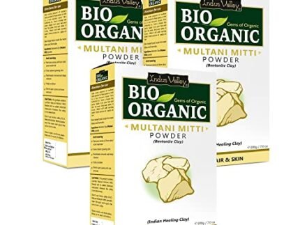 INDUS VALLEY BIO Organic Multani Mitti Powder | Healing Clay | Bentonite clay – (200g *3=600g)