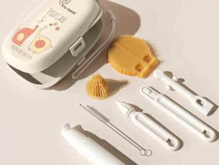 R for Rabbit Hygo Care Jumbo Baby Bottle Cleaning Brushes, Nipple, Straw & Feeding Bottle Cleaner Set with 30 ml Travel-Sized Spray Container, BPA-Free Silicone Bristles, Built-in Drying Rack (Beige)