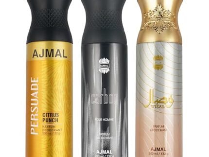 Ajmal 1 Persuade for Men & Women, 1 Ajmal Carbon for Men and 1 Wisal for Women Deodorants each 200ML Combo pack of 3 (Total 600ML)