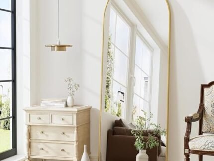 The Artment your artistic apartment Vista Arched Unbreakable Floor Full Length Mirror | Large Free Standing with Aluminium Frame | Leaning for Living Room Home Decor (Gold (Arched), 160 X 50 CM)
