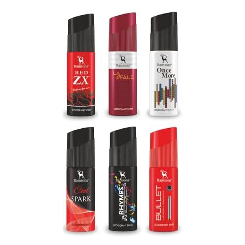 Ramsons – Red Zx, La Opale, Once More, Cool Spark, Rhymes & Bullet Deodorant Spray Combo For All Day Use (6 x 40ml) Ramsons – Red Zx, La Opale, Once More, Cool Spark, Rhymes & Bullet Deodorant Spray Combo For All Day Use (6 x 40ml)