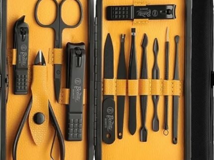 Beauté Secrets Essentials Manicure Set Nail Clippers, Stainless Steel Nail Scissors Grooming Kit, Acne needle, Blackhead Tool Leather Travel Case (Yellow)
