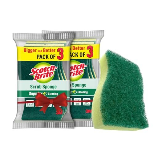 Scotch-Brite Scrub Sponge (Large) – Pack of 3 | Ideal for Dishwash Liquid | Tough & Gentle Cleaning Scotch-Brite Scrub Sponge (Large) – Pack of 3 | Ideal for Dishwash Liquid | Tough & Gentle Cleaning