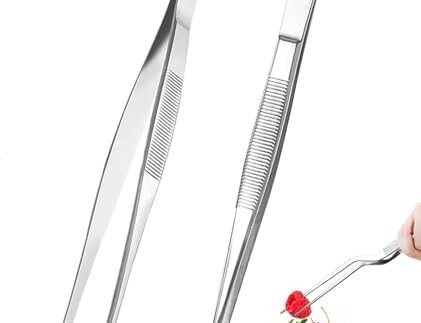 2 Pcs Tweezers for Kitchen, Premium Stainless Steel Precision Cooking Tweezers, Food Plating, Garnishing, Removing Fish Bones, DIY Craft, Plant Care