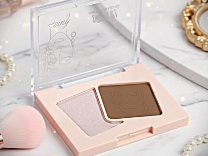 2-in-1 Highlight and Contouring Makeup Palette, Professional Dual Shade Powder Set, Shimmer and Matte Finish