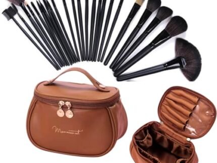 24 Piece Professional Makeup Brush Kit Set with Blender | Soft Vegan Bristles | Foundation, Concealer, Eyeshadow & Eye Makeup Brush Travel Bag for Women & Makeup Artists (Multicolor)