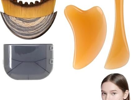 3PCS Lymphatic Contour Face Brush, Facial Massage Set for Puffiness Reduction, 3-in-1 Skincare Tools with Gua Sha and Roller, Gentle Facial Contouring for Enhanced Skin Tone