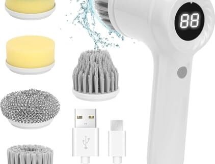 5 In 1 Electric Cleaning Magic Brush Multifunctional Spin Cleaner Brush With 5 Brush Heads and Charging Cord For Multi Use Kitchen Tiles Carpet Sink Basin Bathroom Dish Pots Wall Shoe Car Surfaces (1)