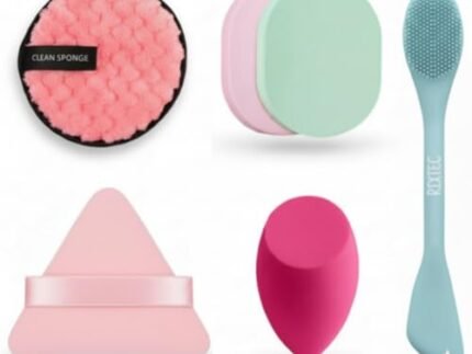 5 in 1 Makeup Sponge Blender | Triangle Powder Puff | Makeup Remover Cleaning Pad | Silicone Face Srubber Brush | Makeup Cleaning Sponge (Combo of 06 Product)