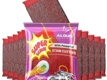ALOUD CREATIONS 12 Pc Stainless Steel Super Scrub Pad | Steel Loops Power Scrubber | Steel Foam Pad Sponge for Tough Oily Stains | Kitchen Dish Washing Scrubber | Red
