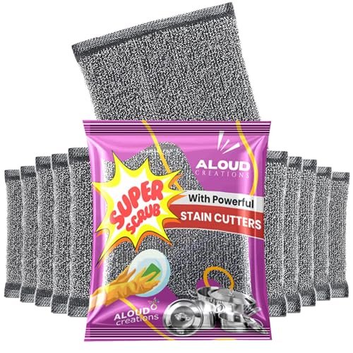 ALOUD CREATIONS Steel Scrubber | Steel Foam Pad Sponge | Black | Pack of 12 ALOUD CREATIONS Steel Scrubber | Steel Foam Pad Sponge | Black | Pack of 12