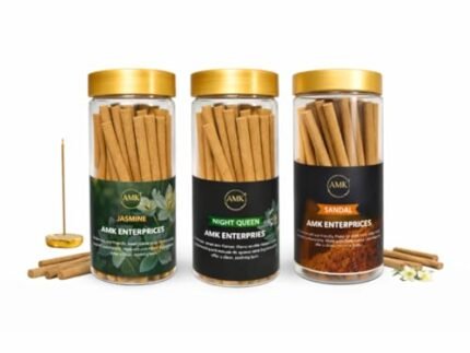 AMK Natural Dhoop Sticks Combo Pack of 3 (Jasmine, Night Queen, Sandal) | 300 gm Dhoop Stick | Long Lasting Herbal Incense Dhoop for Pooja, Mandir, Meditation, Home Fragrance Use
