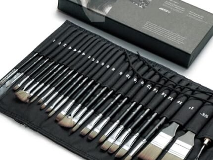ARTIFY 25 Pieces Paint Brush Set, Expert Series, Enhanced Synthetic Art Supplies with Brush Holder and Palette Knife for Acrylic, Oil, Watercolor and Gouache Painting