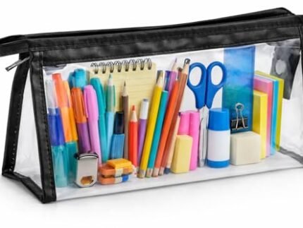 AccuPrints Clear Travel Toiletry Bag, 20 x 8.5 x 12.5 cm, Waterproof PVC Makeup Pouch with Zipper, Set of 1, Black
