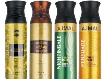Ajmal 1 Aurum Femme for Women, 1 Wisal Dhahab Homme for Men, 1 Nightingale and 1 Persuade for Men & Women Deodorants each 200ML Combo pack of 4 (Total 800ML)