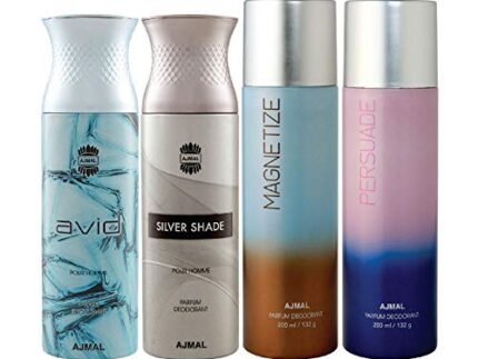 Ajmal 1 Avid Homme for Men, 1 Silver Shade Homme for Men, 1 Magnetize and 1 Persuade for Men & Women Deodorants each 200ML Combo pack of 4 (Total 800ML)
