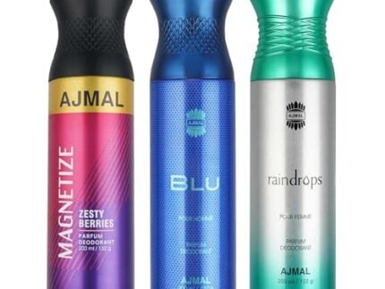 Ajmal 1 Magnetize for Men & Women, 1 Blu Homme for Men and 1 Raindrops Femme for Women Deodorants each 200ML Combo pack of 3 (Total 600ML)