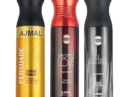 Ajmal 1 Persuade for Men & Women, 1 Sacred Love for Women and 1 Carbon for Men Deodorants each 200ML Combo pack of 3 (Total 600ML)